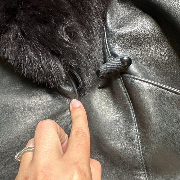J. Percy for Marvin Richards Black Leather Jacket Fur Collar Slouchy Oversized - Picture 11 of 14